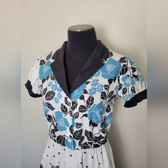 Vintage Jodi California A-Line Dress Floral Pinup 50s Retro Milkmaid Size Small - Picture 10 of 16